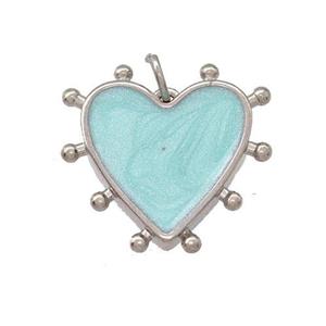 Copper Heart Pendant Teal Painted Platinum Plated, approx 15mm [FD15207]