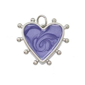 Copper Heart Pendant Purple Painted Platinum Plated, approx 15mm [FD15208]