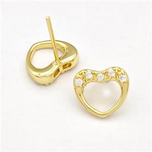Copper Heart Stud Earrings Pave Zirconia Gold Plated, approx 10.5mm [FD15235]