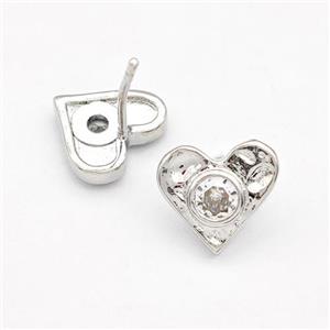Copper Heart Stud Earrings Pave Zirconia Platinum Plated, approx 10mm [FD15236]
