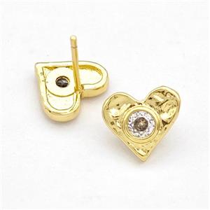 Copper Heart Stud Earrings Pave Zirconia Gold Plated, approx 10mm [FD15237]