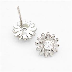 Copper Daisy Stud Earring Pave Zirconia Flower Platinum Plated, approx 9mm [FD15238]