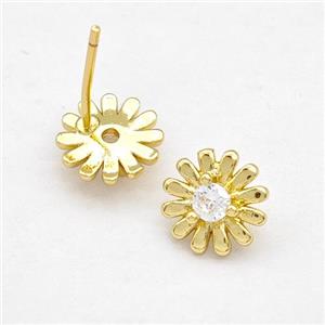 Copper Daisy Stud Earring Pave Zirconia Flower Gold Plated, approx 9mm [FD15239]