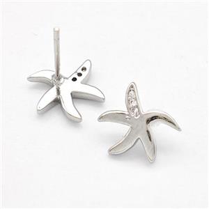 Copper Starfish Stud Earrings Pave Zirconia Platinum Plated, approx 10-12mm [FD15240]