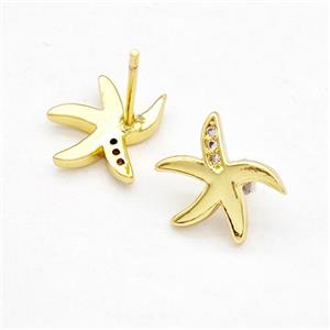 Copper Starfish Stud Earrings Pave Zirconia Gold Plated, approx 10-12mm [FD15241]
