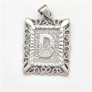 Copper Letter-D Pendant Frame Platinum Plated, approx 18-21mm [FD15303]