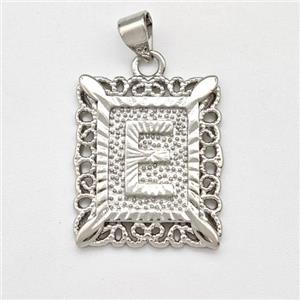 Copper Letter-E Pendant Frame Platinum Plated, approx 18-21mm [FD15304]