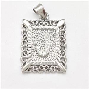 Copper Letter-J Pendant Frame Platinum Plated, approx 18-21mm [FD15309]