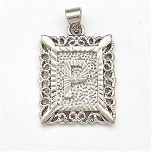 Copper Letter-P Pendant Frame Platinum Plated, approx 18-21mm [FD15315]