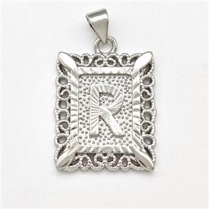 Copper Letter-R Pendant Frame Platinum Plated, approx 18-21mm [FD15317]
