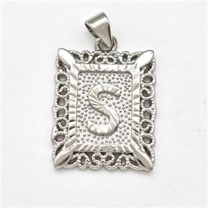 Copper Letter-S Pendant Frame Platinum Plated, approx 18-21mm [FD15318]