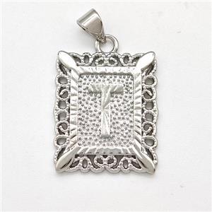Copper Letter-T Pendant Frame Platinum Plated, approx 18-21mm [FD15319]