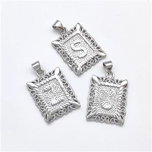 Copper Alphabet Pendant Frame Platinum Plated Mixed Letters, approx 18-21mm [FD15326]