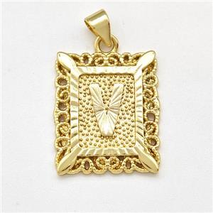 Copper Letter-V Pendant Frame Gold Plated, approx 18-21mm [FD15348]