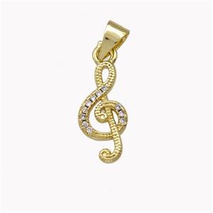 Musical Note Charms Copper Treble Clef Pendant Pave Zirconia Gold Plated, approx 8-16mm [FD15383]