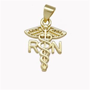 RN Nurse Caduceus Charms Copper Pendant Gold Plated, approx 14-16mm [FD15392]