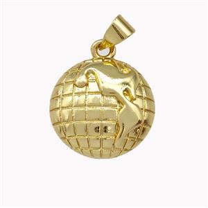 Globe Earth Charm Copper Pendant Gold Plated, approx 16mm [FD15402]