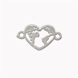 Copper Heart Connector Globe Maps Platinum Plated, approx 10-13mm [FD15426]