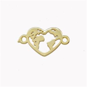 Copper Heart Connector Globe Maps Gold Plated, approx 10-13mm [FD15427]