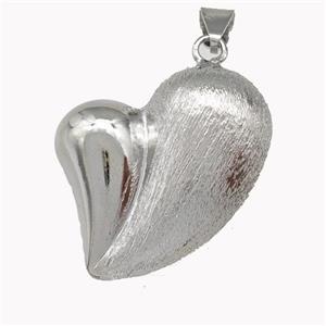 Copper Heart Pendant Brushed Hollow Platinum Plated, approx 28-33mm [FD15459]