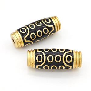 Tibetan Style Copper Barrel Beads Eye Black Enamel Gold Plated, approx 11-30mm [FD15469]
