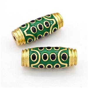 Tibetan Style Copper Barrel Beads Eye Green Enamel Gold Plated, approx 11-30mm [FD15471]