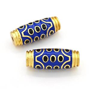 Tibetan Style Copper Barrel Beads Eye Blue Enamel Gold Plated, approx 11-30mm [FD15472]