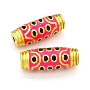 Tibetan Style Copper Barrel Beads Eye Pink Enamel Gold Plated, approx 11-30mm [FD15473]