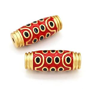 Tibetan Style Copper Barrel Beads Eye Red Enamel Gold Plated, approx 11-30mm [FD15474]