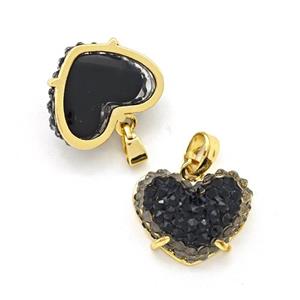Black Resin Heart Pendant Gold Plated, approx 12-16mm [FD15477]