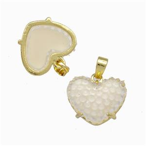 White Resin Heart Pendant Gold Plated, approx 12-16mm [FD15478]
