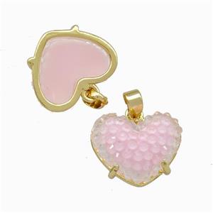 Pink Resin Heart Pendant Gold Plated, approx 12-16mm [FD15479]
