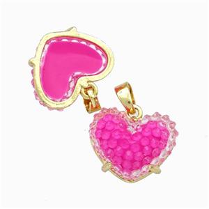 Hotpink Resin Heart Pendant Gold Plated, approx 12-16mm [FD15481]