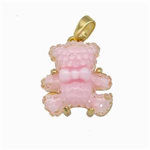 Lt.pink Resin Bear Pendant Gold Plated, approx 15mm [FD15490]