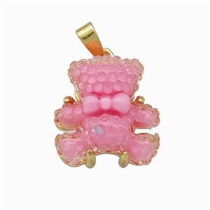 Pink Resin Bear Pendant Gold Plated, approx 15mm [FD15491]