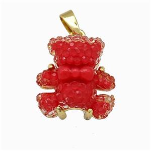 Red Resin Bear Pendant Gold Plated, approx 15mm [FD15493]