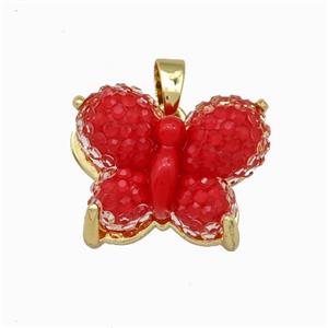 Red Resin Butterfly Pendant Gold Plated, approx 13-17mm [FD15505]