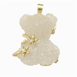Beige Resin Bear Pendant Gold Plated, approx 20-22mm [FD15512]