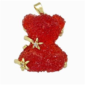 Red Resin Bear Pendant Gold Plated, approx 20-22mm [FD15514]