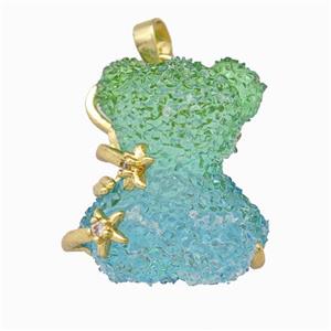 Multicolor Resin Bear Pendant Gold Plated, approx 20-22mm [FD15518]