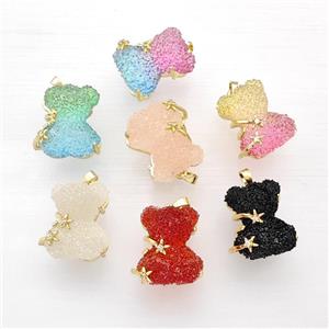 Resin Bear Pendant Gold Plated Mixed, approx 20-22mm [FD15519]