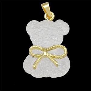 White Resin Bear Pendant Bow Gold Plated, approx 18-23mm [FD15520]
