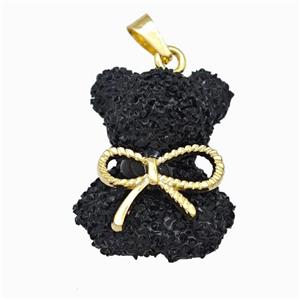 Black Resin Bear Pendant Bow Gold Plated, approx 18-23mm [FD15521]