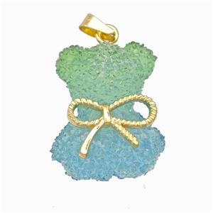 Multicolor Resin Bear Pendant Bow Gold Plated, approx 18-23mm [FD15523]