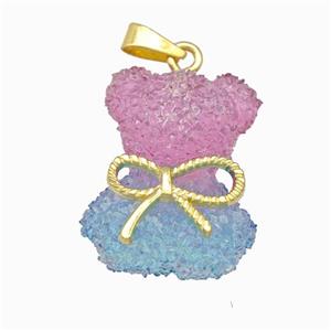 Multicolor Resin Bear Pendant Bow Gold Plated, approx 18-23mm [FD15524]