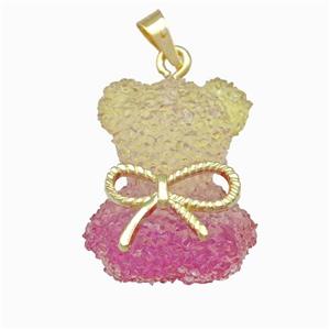 Multicolor Resin Bear Pendant Bow Gold Plated, approx 18-23mm [FD15525]