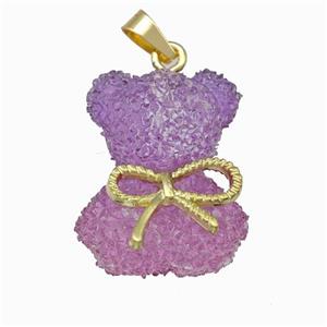 Multicolor Resin Bear Pendant Bow Gold Plated, approx 18-23mm [FD15526]