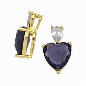 Purple Chinese Crystal Glass Heart Pendant Gold Plated, approx 5-7mm, 12mm [FD15531]
