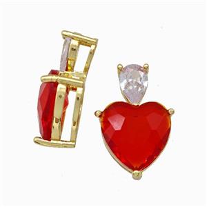 Red Chinese Crystal Glass Heart Pendant Gold Plated, approx 5-7mm, 12mm [FD15536]
