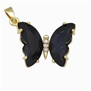 Black Chinese Crystal Glass Butterfly Pendant Gold Plated, approx 15-20mm [FD15539]